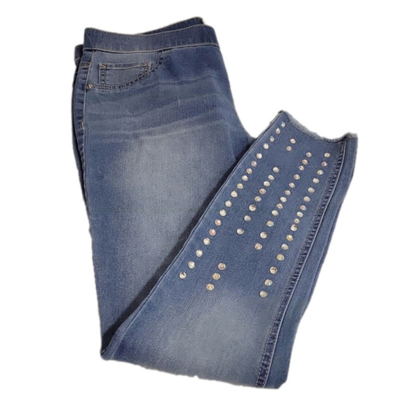 Justice Denim - JUSTICE midrise jeggings with fringed rhinestone stud leg design